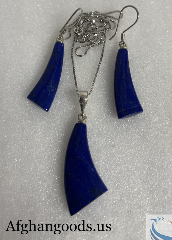 Lapis lazuli earrings and necklace and sterling silver chain #010 - Image 2
