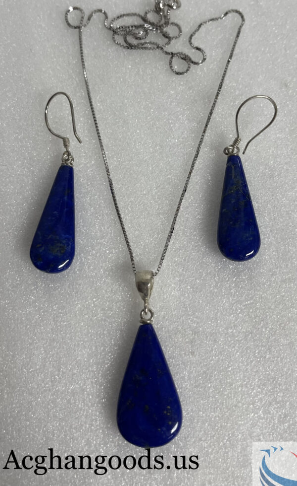 Lapis lazuli earrings and necklace and sterling silver chain #011 - Image 2