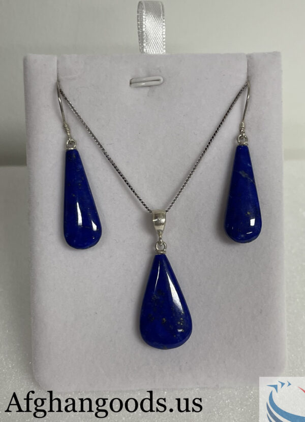 Lapis lazuli earrings and necklace and sterling silver chain #011