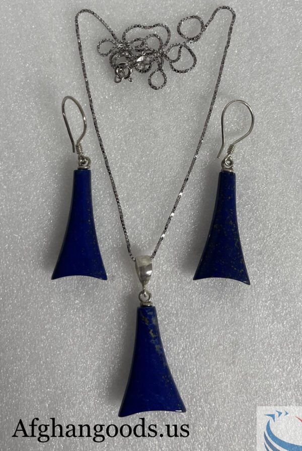 Lapis lazuli earrings and necklace and sterling silver chain #009 - Image 2